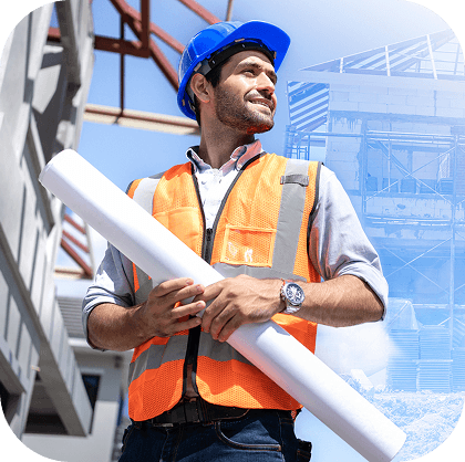 Solar technician with blueprints