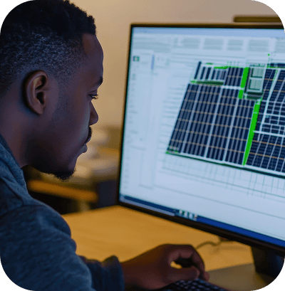 Engineer working on solar schematics