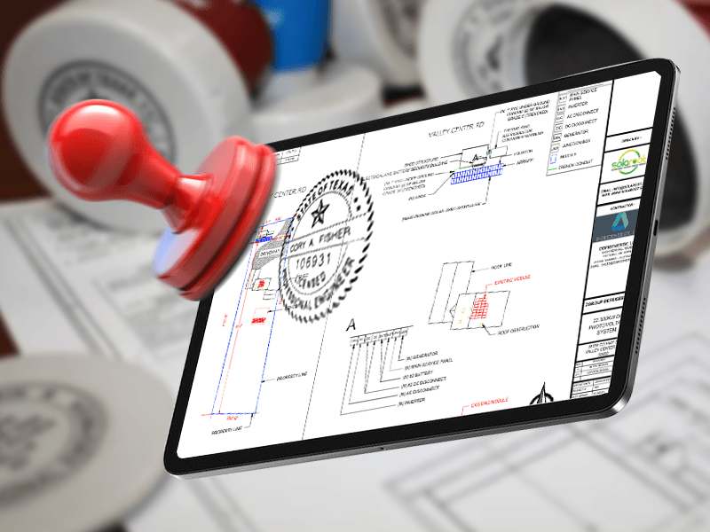 Professional Engineering Stamp on a solar plan
